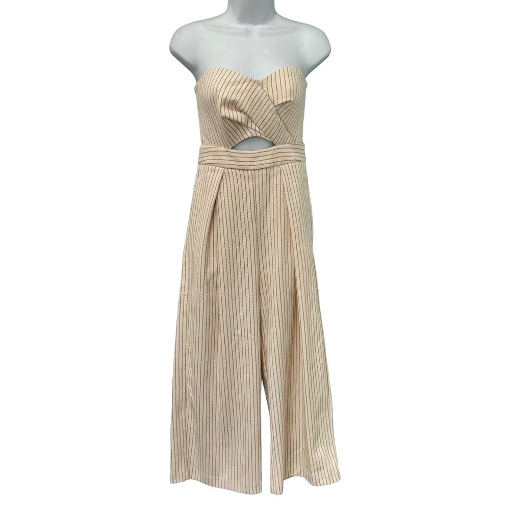 TopShop Cream Gold Yellow Striped Strapless Wide Leg Jumpsuit size 2 NEW Tags